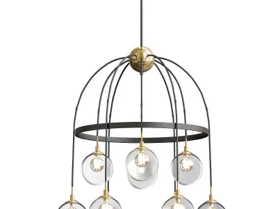 FULTON chandelier with clear glass balls and brass accents 3D model
