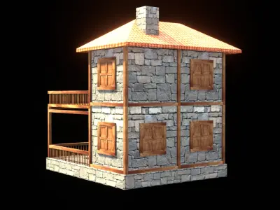 medieval house low poly village town residential house  111 Low-poly 3D model