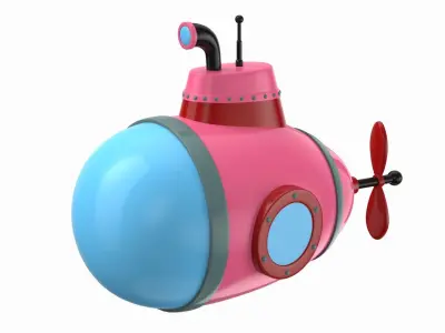 Cartoon Style Submarine Red 3D model