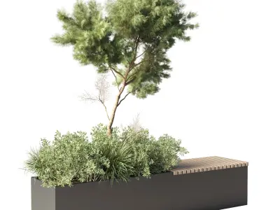 Urban Environment Urban Furniture Green Benches Tree pine 3D model