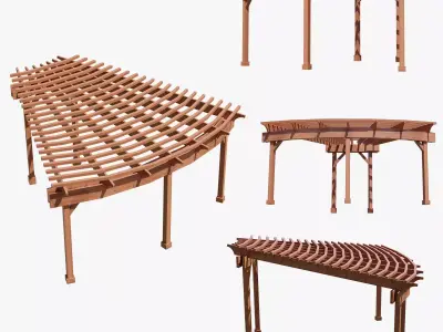 Curved Timber Pergola Pavilion Low-poly 3D model