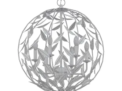 BROCHE 6 gold chandelier with leaves hanging from it 3D model