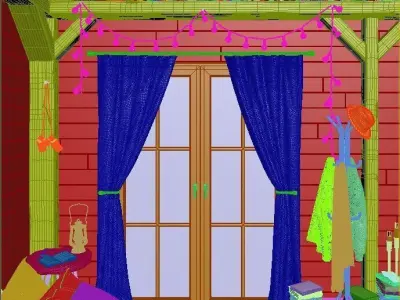 Rain on glass bedroom 3D model