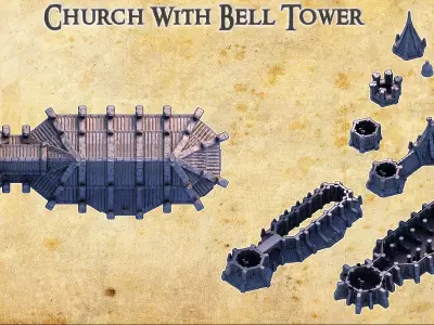 Church with Bell Tower  Tabletop Terrain 28MM  3D print model