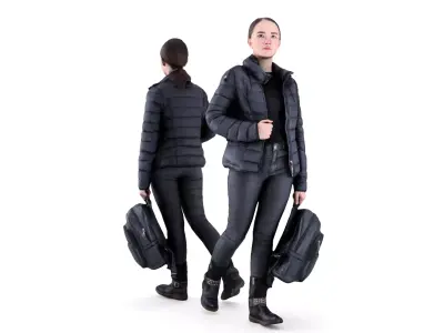 Woman street style with a backpack 90 Low-poly 3D model