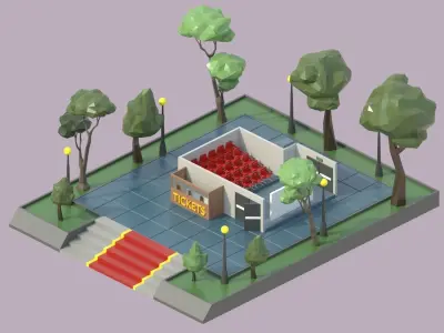 low poly isometric cinema building Low-poly 3D model