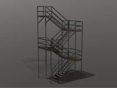 Modular Industrial Steel Catwalks and Staircases Low-poly 3D model