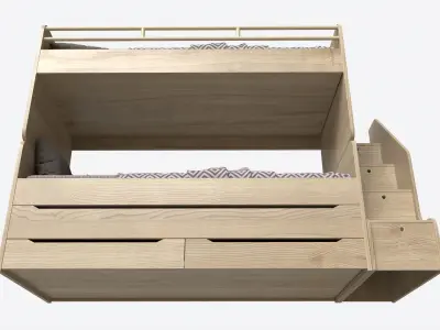 Bunk Bed for Children with Storage and Boxes 3D model