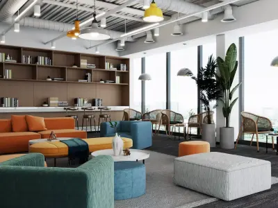 Modern office lounge Low-poly 3D model