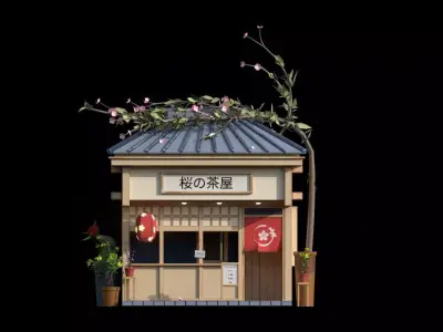 Stylized Japanese Food Stall Diorama Low-poly 3D model
