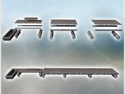 Improvised wooden log bridge with float and railway tracks 17 -  3D print model