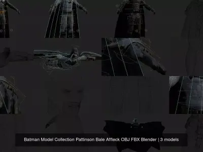 Cinematic Batman Model Pattinson Bale Affleck OBJ FBX Blender 3D Model Pack