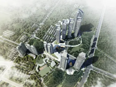 High rise buildings and commercial complexes Low-poly 3D model