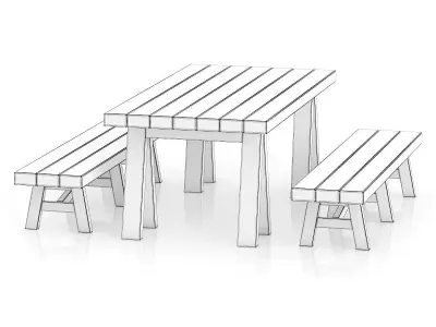 Wooden Table and Benches 3D model