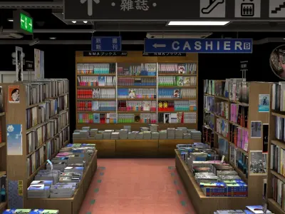 Japan Bookstore 3D Model - Unity Ready  3D model