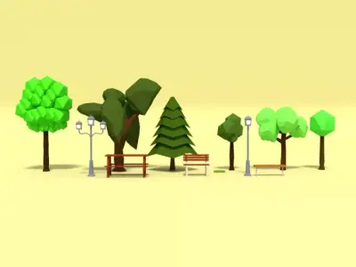 Low Poly Cartoon Park Assets Pack Low-poly 3D model