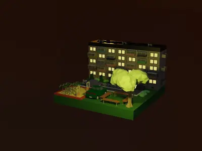  Post Soviet high-rise building Low-poly 3D model