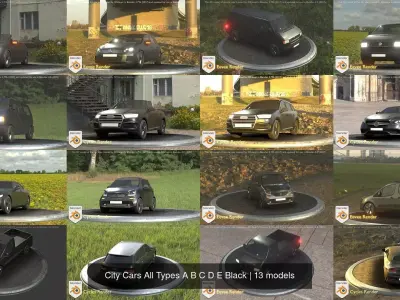 City Cars All Types A B C D E Black 3D Model Pack