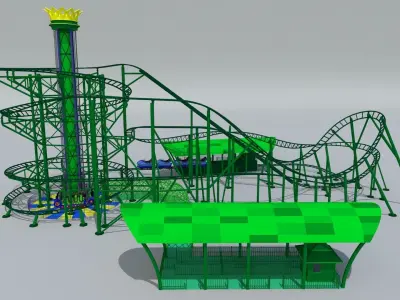 Roller Coaster Drop Tower Rides Low-poly 3D model