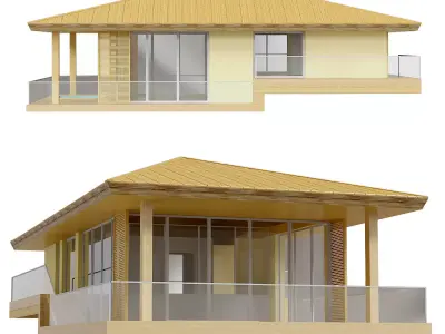 3D model Bungalow wooden bamboo beach build house 3D model