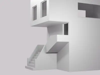 Building with staircase - narrow width Low-poly 3D model