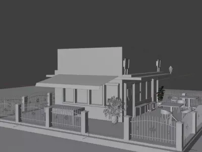 Modern Coffee Shop Exterior 3D Model Rooftop Cafe Low-poly 3D model purchase