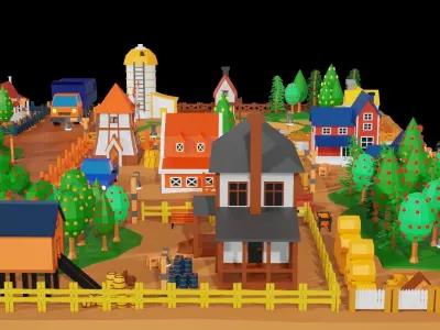 Low Poly Farm Land Low-poly 3D model