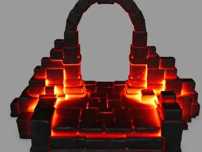 gate 1 door made of bricks and fire Low-poly 3D model
