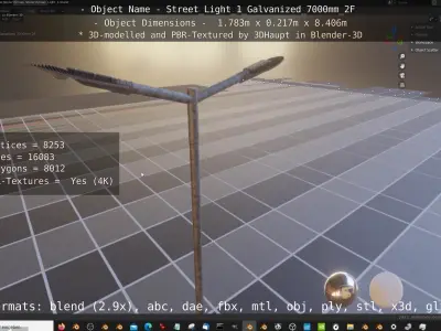 Street Light 1 Galvanized 7000mm 2F Low-poly 3D model