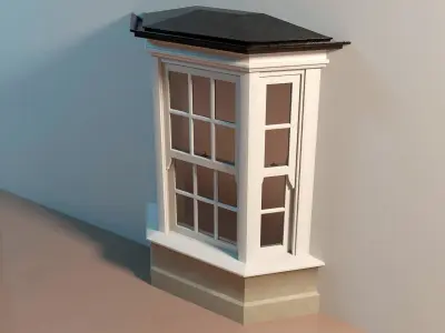 Bay Window with Movable Sash Window Components Low-poly 3D model
