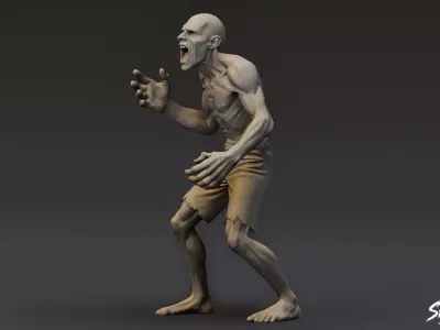 Zombie Statue Roar Pose Low-poly 3D model
