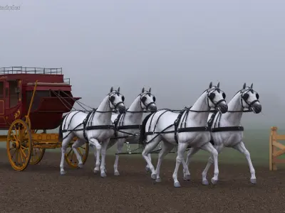  Four Horses with Stagecoach 