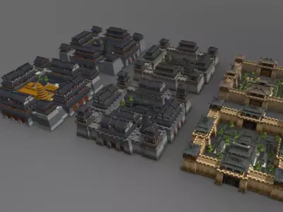 Ancient Chinese Three Kingdoms city Low-poly 3D model