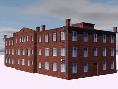 Museum brick building on cloudy day Low-poly 3D model