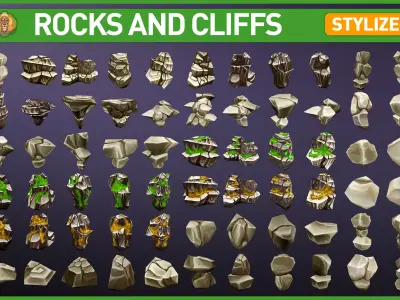 Stylized Rocks and Cliffs Low-poly 3D model