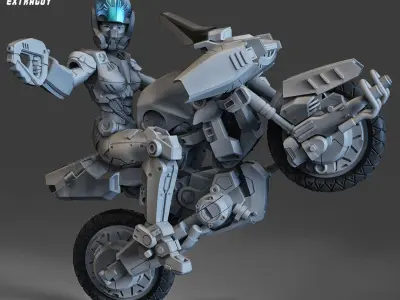 scifi soldier on a bike 100mm 3D print model