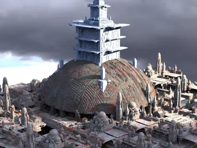 Stars Wars influenced City dome Towers Kit bash 1 3D model