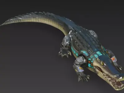 Cyber Crocodile Creature Model Low-poly 3D model