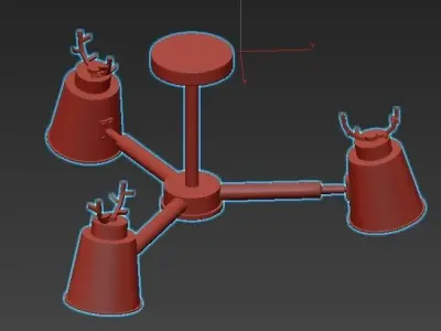 deer b ceiling light with three wooden lamps 3D model