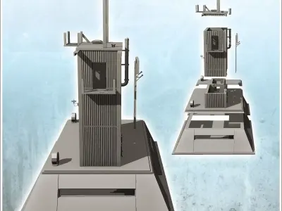 Protective bunker with elevated building panel and antennas 17 - 3D print model