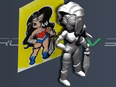Stylized Wonder Woman Warrior Female Sci-Fi Fantasy Figure  STL 3D print model