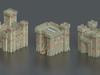 Low Poly Medieval Middle Age City 3D Asset Pack Low-poly 3D model