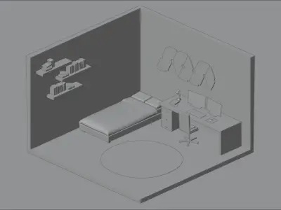Low Poly Isometric Bedroom Low-poly 3D model