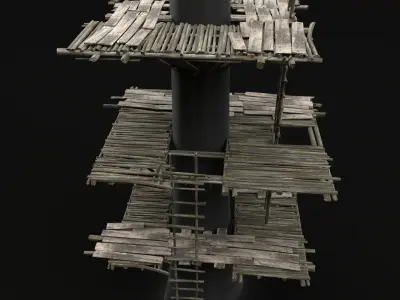 TREE PLATFORM WOODEN CONSTRUCTION SCOUT TOWER WATCHTOWER AAA Low-poly 3D model