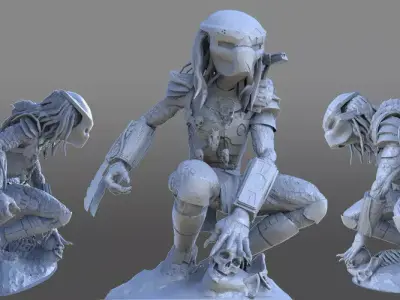 Predator 3D model group of alien statues 3D print model