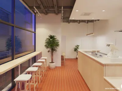 Bakery store interior and exterior scene 3D model