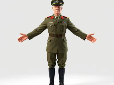 Military Officer Character Model  Rigged and Animated Low-poly 3D model