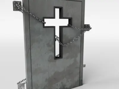 Scary door with chains Low-poly 3D model
