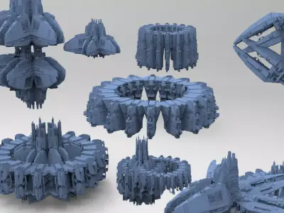 Sci-Fi dark Platforms 8 Monoliths  3D model