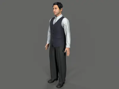 Asian waiter Low-poly 3D model